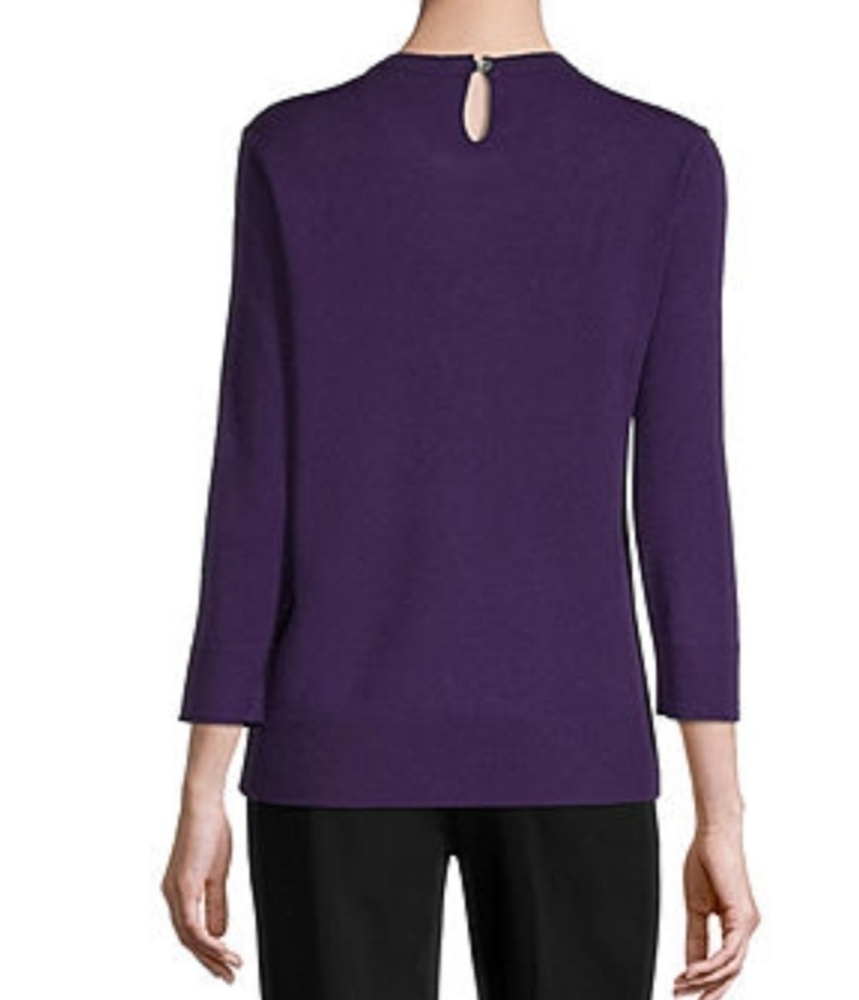 liz Claiborne Purple Jewel Neck 3/4 Sleeve Sweater - Picture 2 of 6